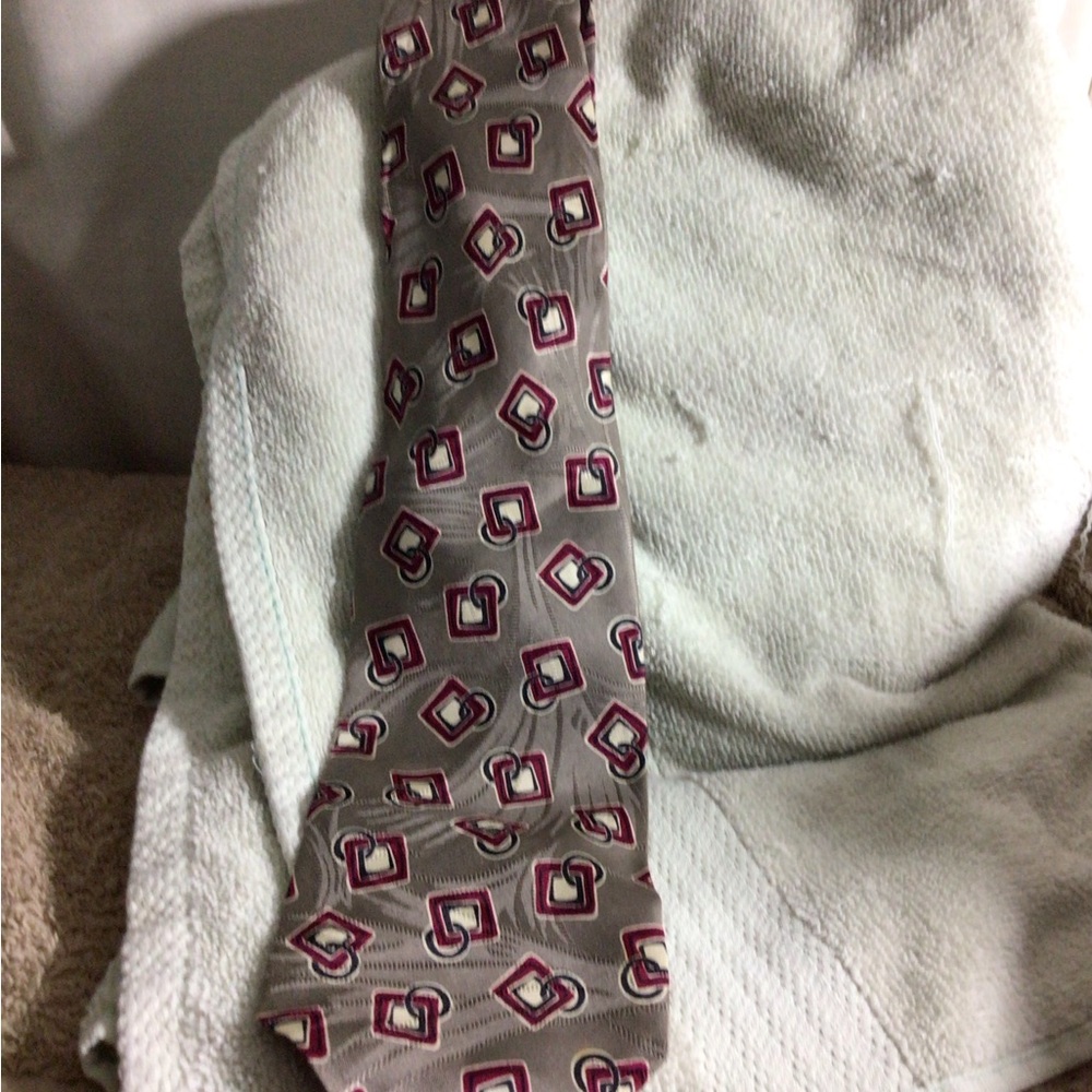 Nordstrom Gray Tie with Burgundy Geometric Motif